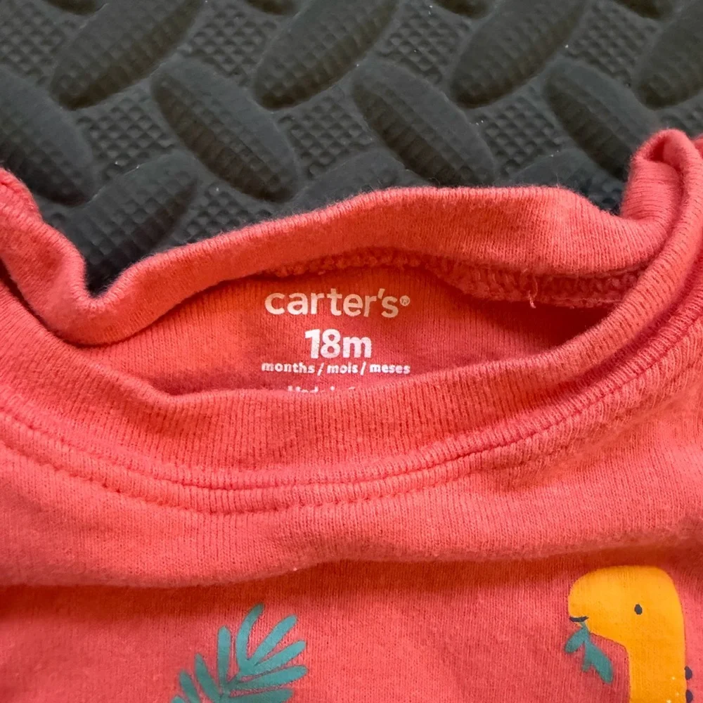 Carter's Coral & Yellow Dino Graphic One-Piece Bodysuit
